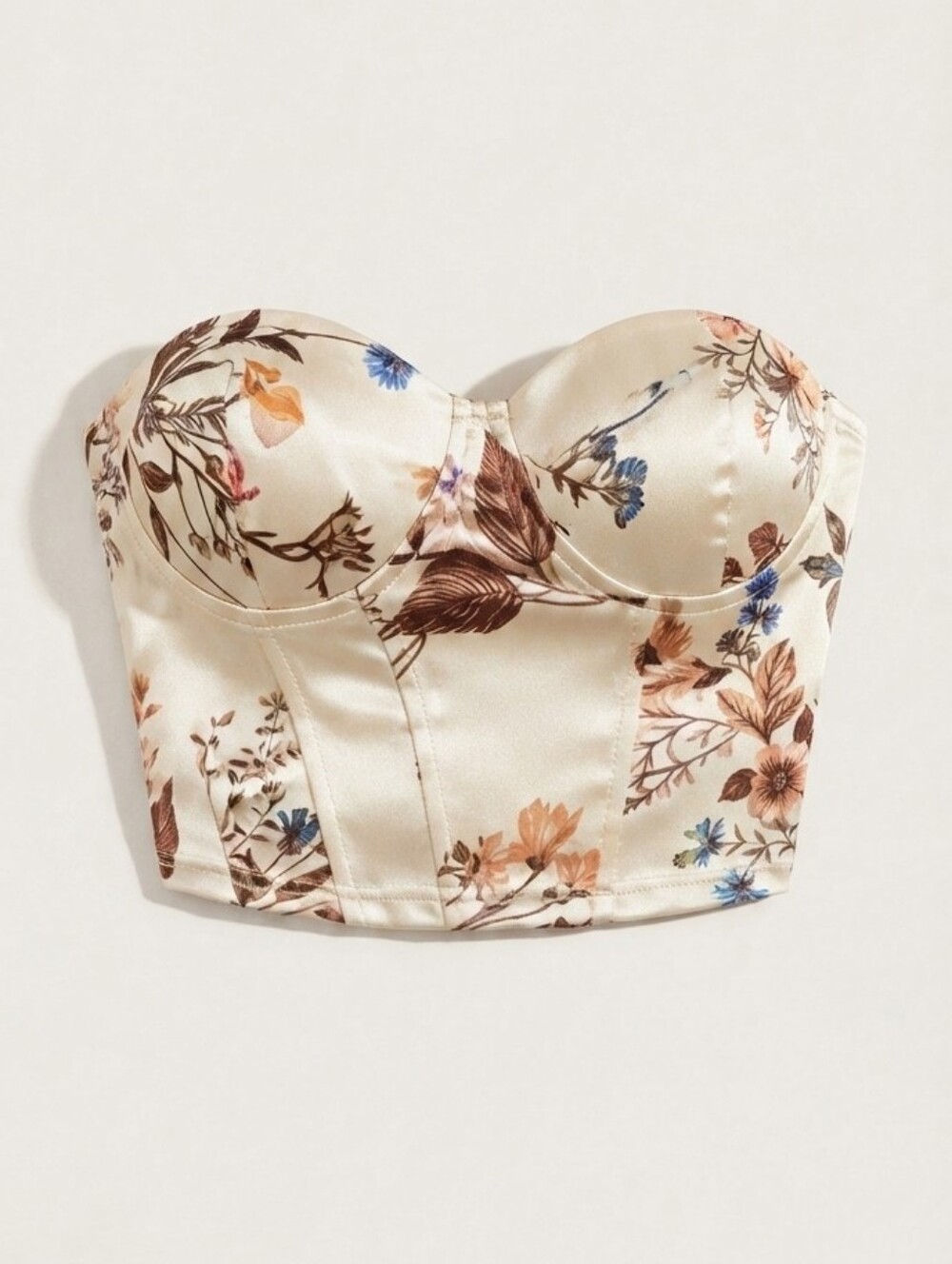 SHEIN Cream Floral Bustier Crop Top